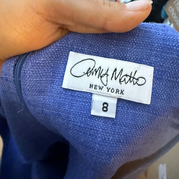 Amy Matt Royal Blue Silk Split Neck Shift Dress - Picture 3 of 5